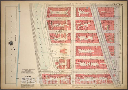 Historic 1921 Map - Plate 6, Part Of Section 4: [Bounded By W. 77Th Street, Amsterda - Vintage Wall Art