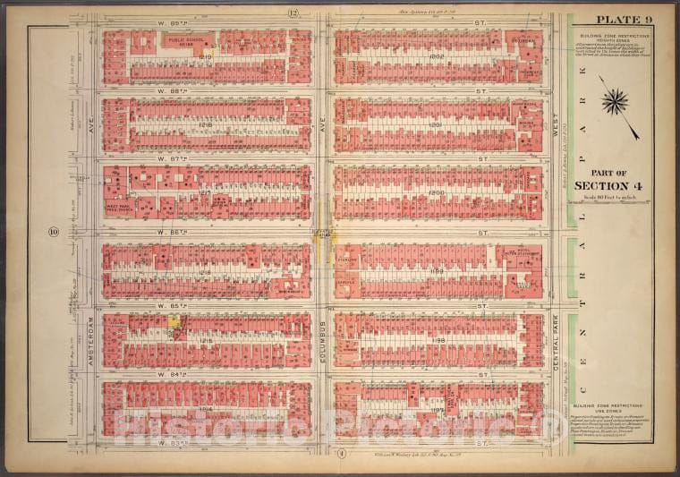 Historic 1921 Map - Plate 9, Part Of Section 4: [Bounded By W. 89Th Street, Central - Vintage Wall Art