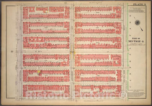Historic 1921 Map - Plate 9, Part Of Section 4: [Bounded By W. 89Th Street, Central - Vintage Wall Art
