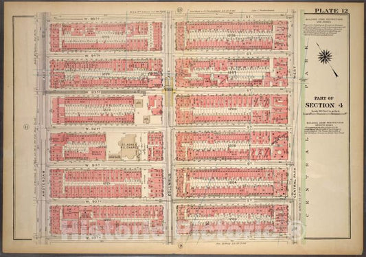Historic 1921 Map - Plate 12, Part Of Section 4: [Bounded By W. 95Th Street, Central - Vintage Wall Art