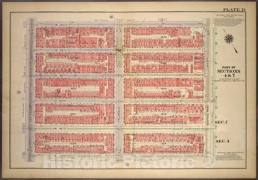 Historic 1921 Map - Plate 13, Part Of Sections 4&7: [Bounded By W. 100Th Street, Cen - Vintage Wall Art