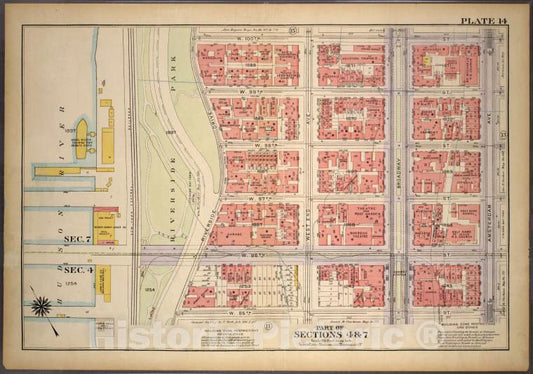 Historic 1921 Map - Plate 14, Part Of Sections 4&7: [Bounded By W. 100Th Street, Ams - Vintage Wall Art