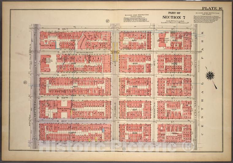 Historic 1921 Map - Plate 16, Part Of Section 7: [Bounded By W. 105Th Street, Centra - Vintage Wall Art