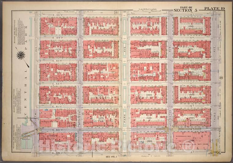 Historic 1921 Map - Plate 19, Part Of Section 5: [Bounded By E. 65Th Street, Third A - Vintage Wall Art