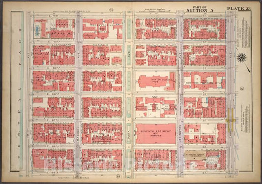 Historic 1921 Map - Plate 23, Part Of Section 5: [Bounded By E. 71St Street, Third A - Vintage Wall Art