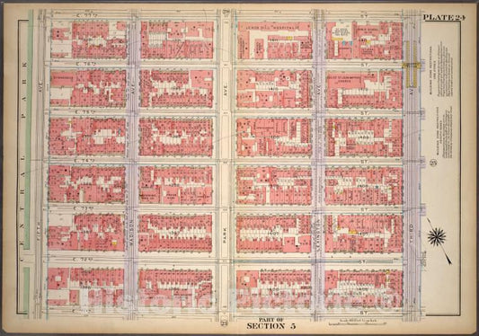 Historic 1921 Map - Plate 24, Part Of Section 5: [Bounded By E. 77Th Street, Third A - Vintage Wall Art