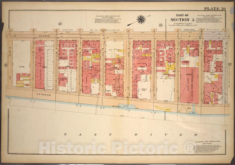 Historic 1921 Map - Plate 26, Part Of Section 5: [Bounded By Avenue A, E. 76Th Stree - Vintage Wall Art