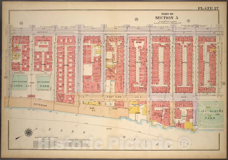 Historic 1921 Map - Plate 27, Part Of Section 5: [Bounded By Avenue A, E. 85Th Stree - Vintage Wall Art