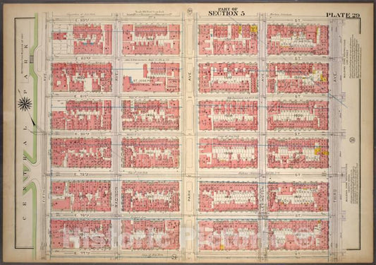 Historic 1921 Map - Plate 29, Part Of Section 5: [Bounded By E. 83Rd Street, Third A - Vintage Wall Art