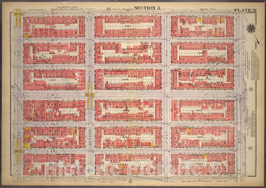 Historic 1921 Map - Plate 31, Part Of Section 5: [Bounded By E. 89Th Street, Avenue - Vintage Wall Art