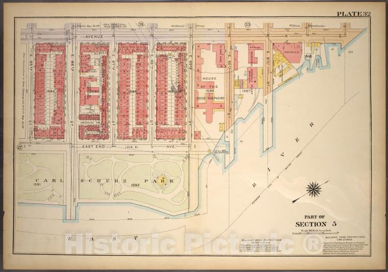 Historic 1921 Map - Plate 32, Part Of Section 5: [Bounded By Avenue A, (East River) - Vintage Wall Art