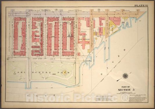Historic 1921 Map - Plate 32, Part Of Section 5: [Bounded By Avenue A, (East River) - Vintage Wall Art