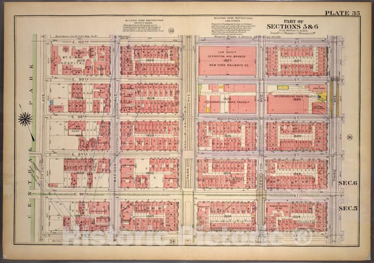 Historic 1921 Map - Plate 35, Part Of Sections 5&6: [Bounded By E. 100Th Street, Thi - Vintage Wall Art