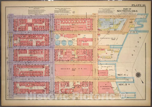 Historic 1921 Map - Plate 36, Part Of Sections 5&6: [Bounded By E. 100Th Street, Fir - Vintage Wall Art