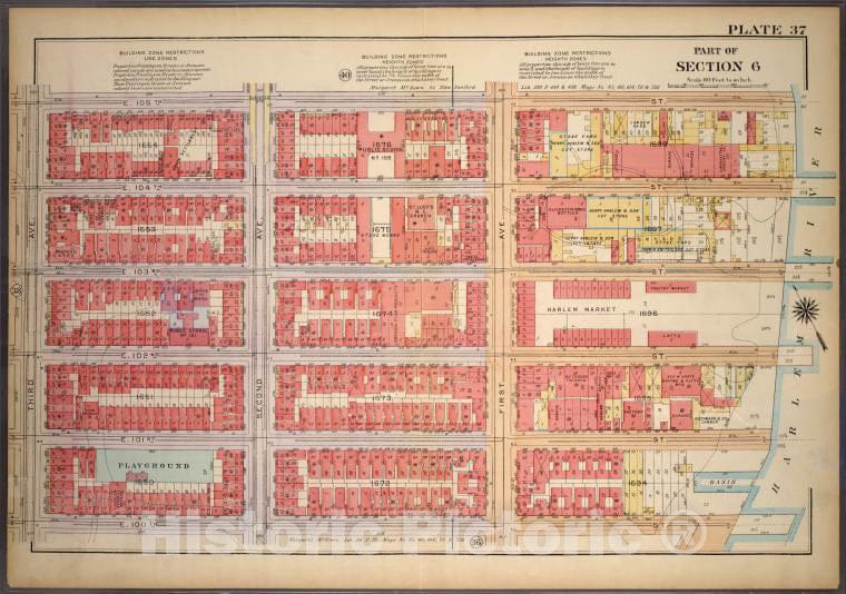 Historic 1921 Map - Plate 37, Part Of Section 6: [Bounded By E. 105Th Street, First - Vintage Wall Art