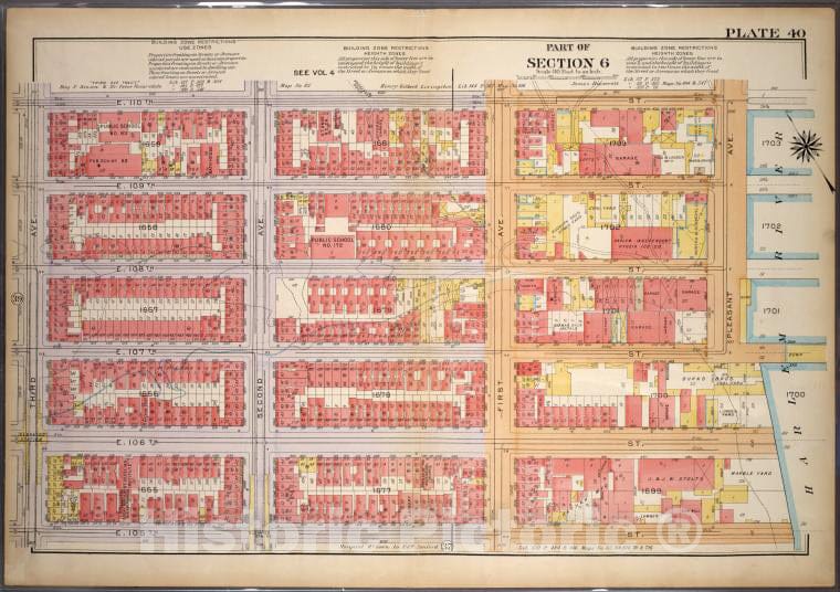 Historic 1921 Map - Plate 40, Part Of Section 6: [Bounded By E. 110Th Street, First - Vintage Wall Art
