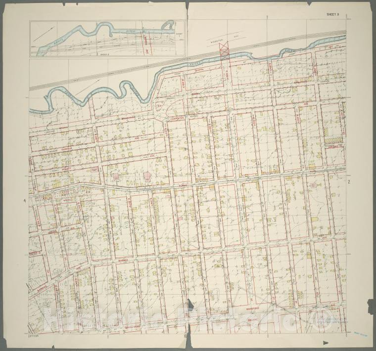 Historic 1905 Map - Sheet 3: Grid #8000E - 12000E, 7000N - 11000N. [Includes E. 213 - Vintage Wall Art
