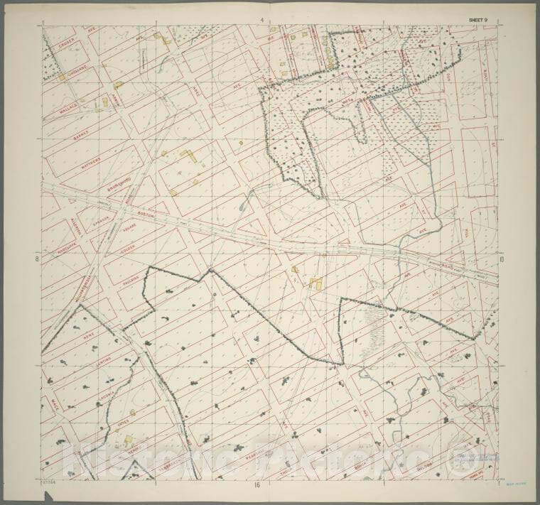 Historic 1905 Map - Sheet 9: Grid #12000E - 16000E, 3000N - 7000N. [Includes Willia - Vintage Wall Art