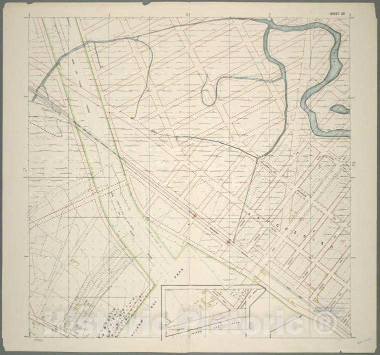 Historic 1905 Map - Sheet 26: Grid #20000E - 24000E, 5000N - 7000N. [Includes Bronx - Vintage Wall Art