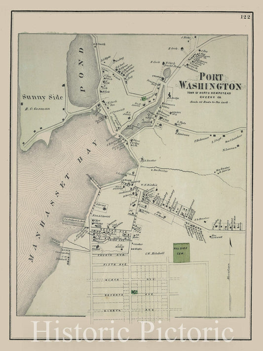 Historic Map - 1873 Long Island, New York, (N.Y.), Port Washington, Town Of Hempstead, Queens Co. - Vintage Wall Art