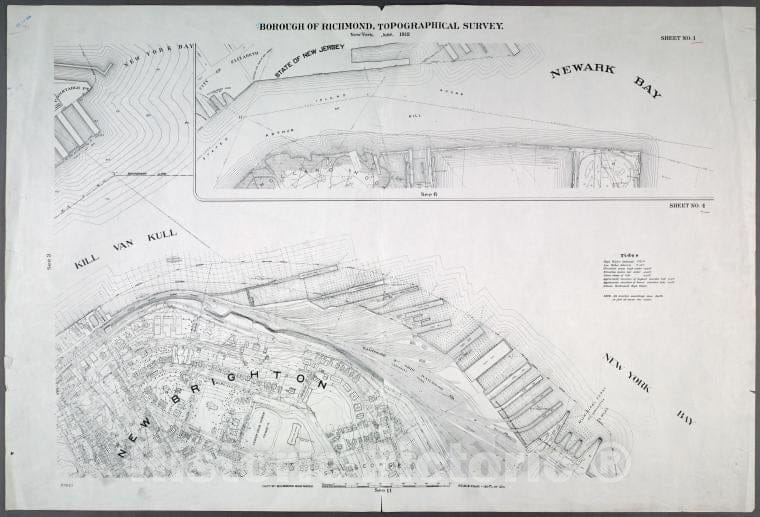 Historic Map - 1906 New York, N.Y. Richmond, Holland Hook (Howland Hook) : Sheet No. 4. Includes New Brighton & St. George Ferry Terminal. - Vintage Wall Art