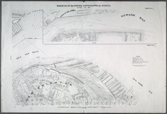 Historic Map - 1906 New York, N.Y. Richmond, Holland Hook (Howland Hook) : Sheet No. 4. Includes New Brighton & St. George Ferry Terminal. - Vintage Wall Art