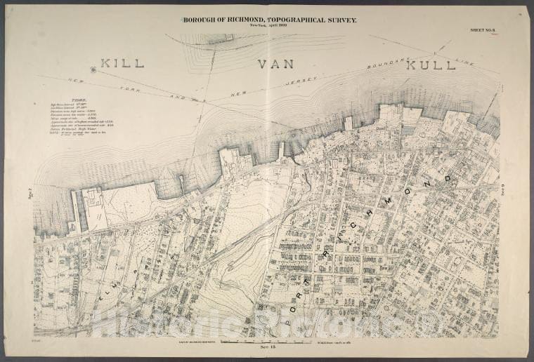 Historic Map - 1906 New York, N.Y. Richmond, Sheet No. 8. [Includes New York And New Jersey Boundary Line, Elm Park And Port Richmond,] - Vintage Wall Art