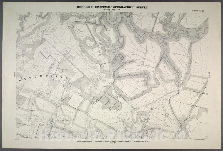 Historic Map - 1906 New York, N.Y. Richmond, Sheet No. 20. [Includes Lamberts Lane, South Avenue And Hughes Avenue In Bloomfield.] - Vintage Wall Art