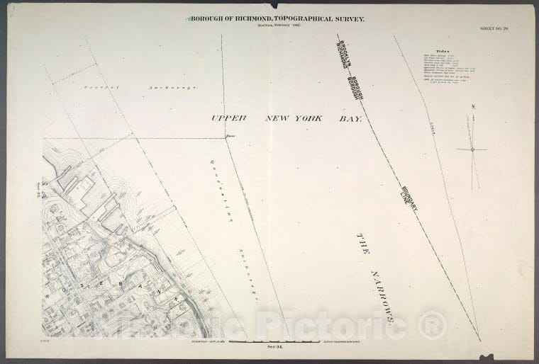 Historic Map - 1906 New York, N.Y. Richmond, Upper New York Bay, The Narrows, Brooklyn Borough-Richmond Borough Boundary Line, Rosebank, New York To Bay - Vintage Wall Art