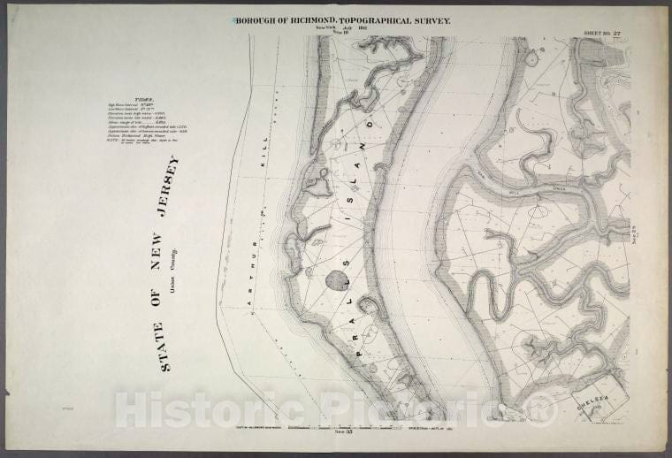 Historic Map - 1906 New York, N.Y. Richmond, Sheet No. 27. [Includes Prall'S Island, And Saw Mill River Estuary.] - Vintage Wall Art