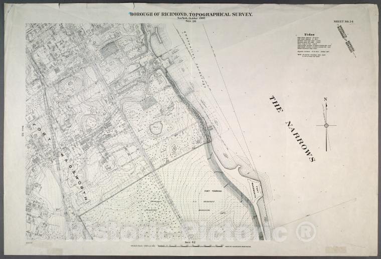 Historic Map - 1906 New York, N.Y. Richmond, Sheet No. 34. [Includes Belair Road, Hope Avenue, Evelyn Place, St.Johns'S Avenue, Shore Acres And Fort Wadsworth.] - Vintage Wall Art