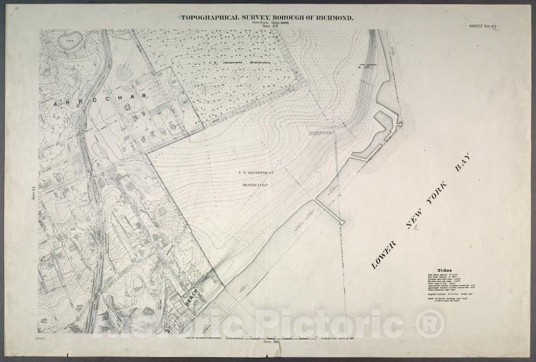 Historic Map - 1906 New York, N.Y. Richmond, Sheet No. 42. [Includes South Beach And Lower New York Bay, Mcfarland Ave, Cedar Ave And Jackson Ave In Arrochar.] - Vintage Wall Art