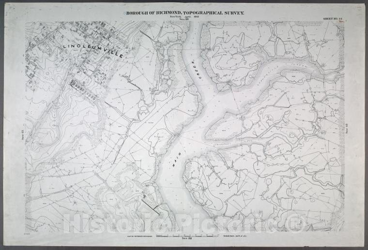 Historic Map - 1906 New York, N.Y. Richmond, Sheet No. 44. [Includes Linoleumville (Travis), (New Springville), Main Creek And Springville Creek] - Vintage Wall Art