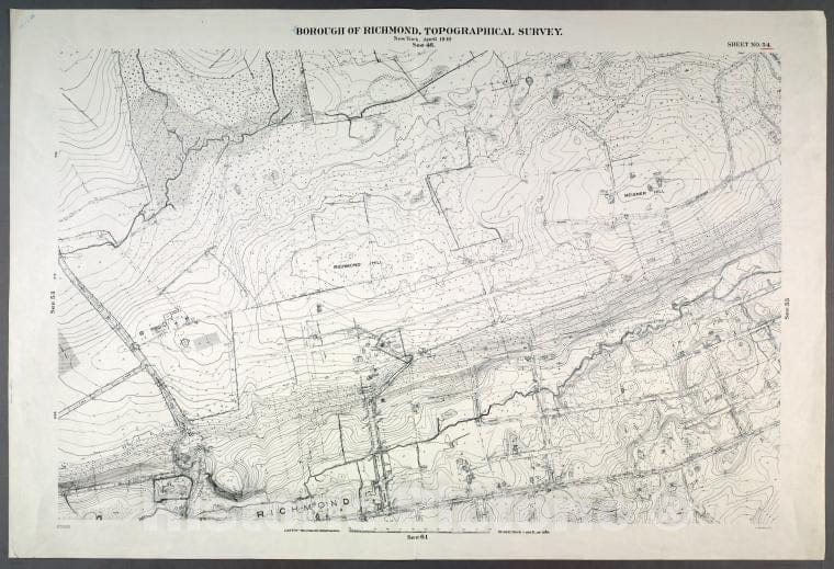 Historic Map - 1906 New York, N.Y. Richmond, Sheet No. 54. [Includes Mill Road, Sea View Avenue, Richmond Hill, Meisner'S Hill Amd Elm Avenue.] - Vintage Wall Art