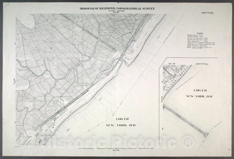 Historic Map - 1906 New York, N.Y. Richmond, Midland Beach From Sea View Ave To Poppy Joe Island. - Sheet No. 64. Part Of Midland Beach And Lower New York Bay.] - Vintage Wall Art