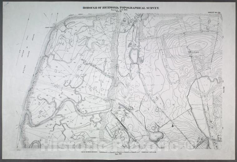 Historic Map - 1906 New York, N.Y. Richmond, Sheet No. 58. [Includes Benedict'S Creek, Rossville Brick House, Cedar Point And Surrounding Areas.] - Vintage Wall Art