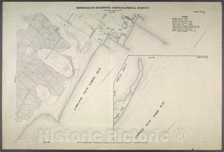 Historic Map - 1906 New York, N.Y. Richmond, New Dorp Beach, Roma Ave And Cedar Ave. - Sheet No. 87. Includes Great Kills And Crooke'S Point. - Vintage Wall Art
