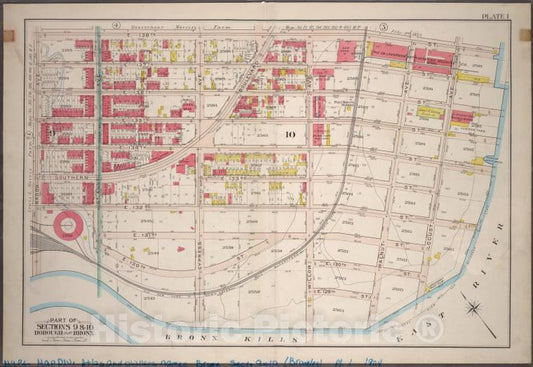 Historic 1904 Map - Plate 1: Part Of Sections 9 & 10, Borough Of The Bronx. [Bounded - Vintage Wall Art