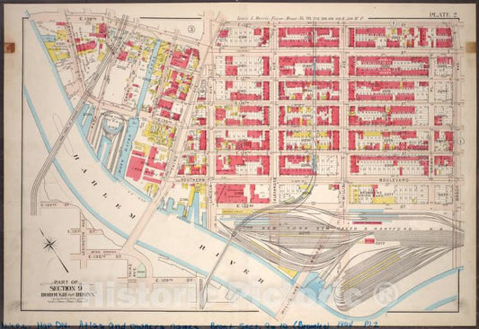 Historic 1904 Map - Plate 2: Part Of Section 9, Borough Of The Bronx. [Bounded By E. - Vintage Wall Art