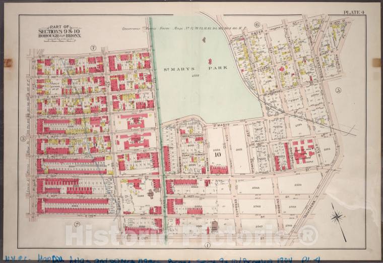 Historic 1904 Map - Plate 4: Part Of Sections 9&10, Borough Of The Bronx. [Bounded B - Vintage Wall Art