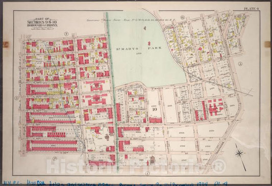Historic 1904 Map - Plate 4: Part Of Sections 9&10, Borough Of The Bronx. [Bounded B - Vintage Wall Art