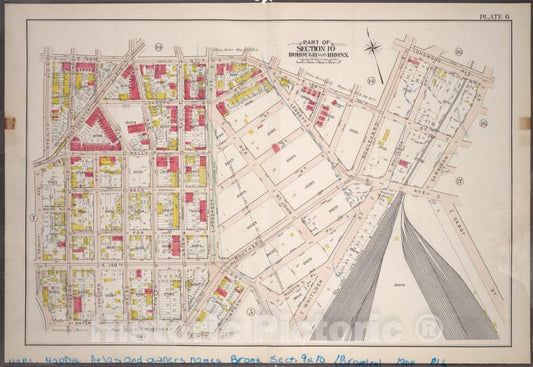 Historic 1904 Map - Plate 6: Part Of Section 10, Borough Of The Bronx. [Bounded By E - Vintage Wall Art