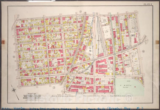 Historic 1904 Map - Plate 7: Part Of Sections 9&10, Borough Of The Bronx. [Bounded B - Vintage Wall Art