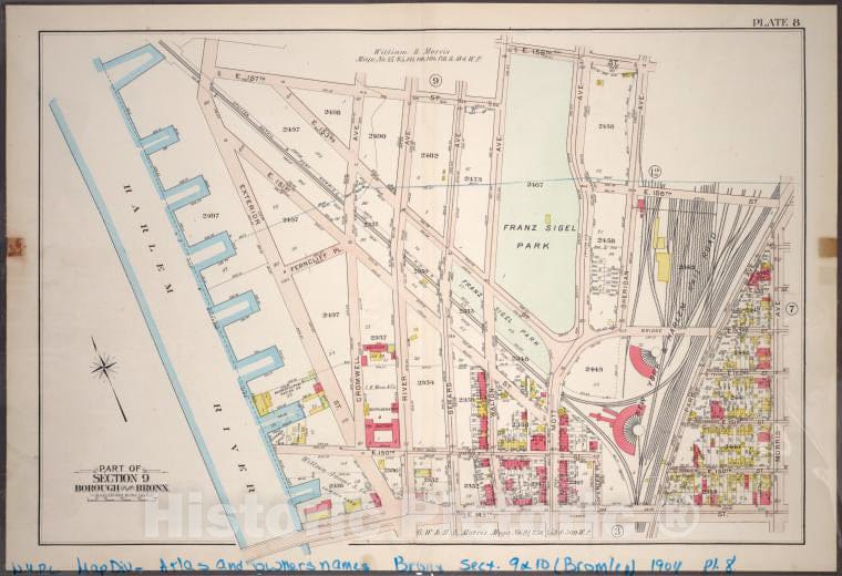 Historic 1904 Map - Plate 8: Part Of Section 9, Borough Of The Bronx. [Bounded By E. - Vintage Wall Art