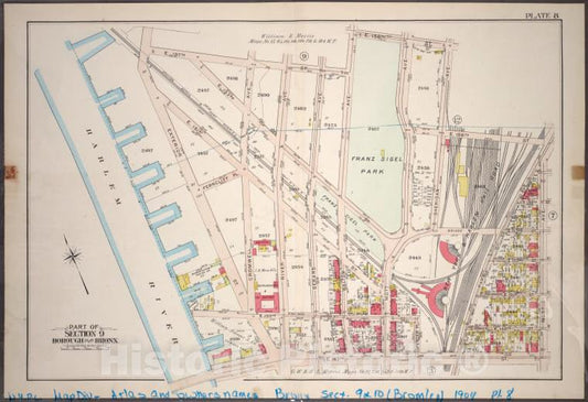 Historic 1904 Map - Plate 8: Part Of Section 9, Borough Of The Bronx. [Bounded By E. - Vintage Wall Art