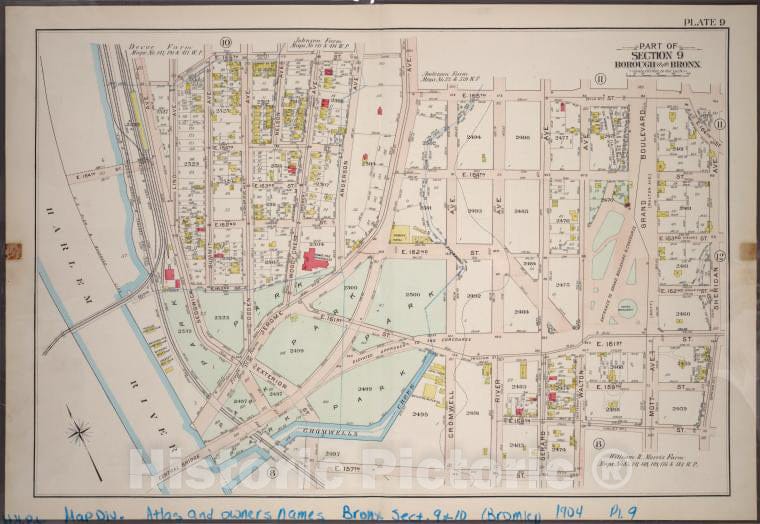 Historic 1904 Map - Plate 9: Part Of Section 9, Borough Of The Bronx. [Bounded By E. - Vintage Wall Art