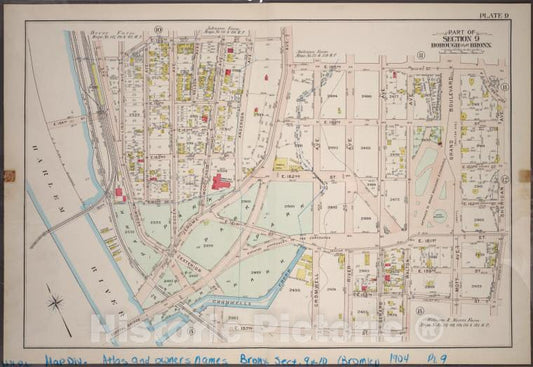 Historic 1904 Map - Plate 9: Part Of Section 9, Borough Of The Bronx. [Bounded By E. - Vintage Wall Art