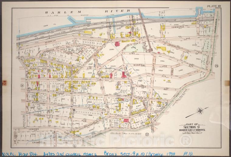 Historic 1904 Map - Plate 10: Part Of Section 9, Borough Of The Bronx. [Bounded By S - Vintage Wall Art