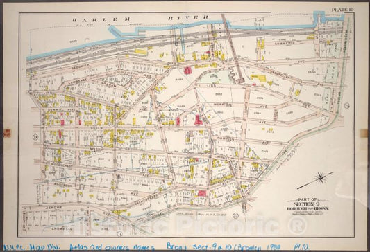 Historic 1904 Map - Plate 10: Part Of Section 9, Borough Of The Bronx. [Bounded By S - Vintage Wall Art
