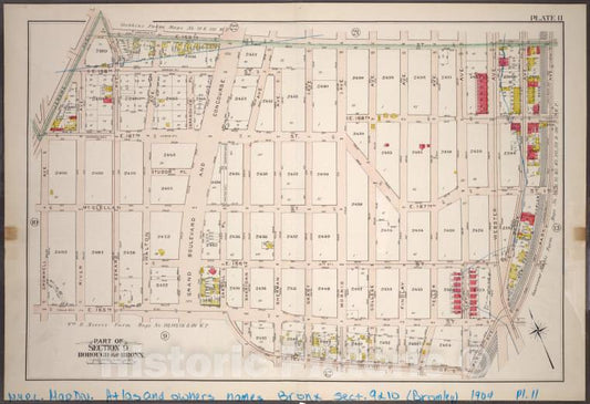 Historic 1904 Map - Plate 11: Part Of Section 9, Borough Of The Bronx. [Bounded By J - Vintage Wall Art
